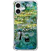 Rambulgkt Water Lily Pond Black Cat Phone Case Compatible with iPhone 17, Cute Cat Painting Phone Cover for iPhone 17