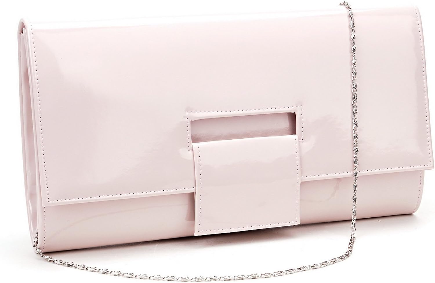 GGOL36 LIGHT PINK Nude Glossy Faux Patent Leather Evening Clutch