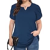 CARROTMOB Women Plus Size Tops Dressy Casual Blouses Short Sleeve V Neck Petal Loose Flowy Tops for Casual T-Shirts