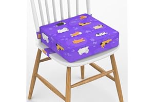 Toddler Booster Seat for Dining Table, KIDUN Portable Dining Chair Heightening Cushion, Washable Adjustable Booster Chair Increasing Cushion for Kids with Safety Buckles and Non-Slip. (Purple)