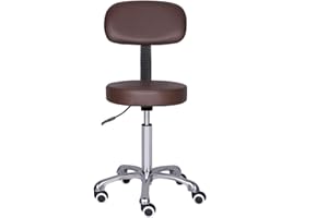 Kaleurrier Rolling Swivel Adjustable Heavy Duty Drafting Stool Chair for Salon,Medical,Office and Home uses,with Wheels and Back (Coffee)