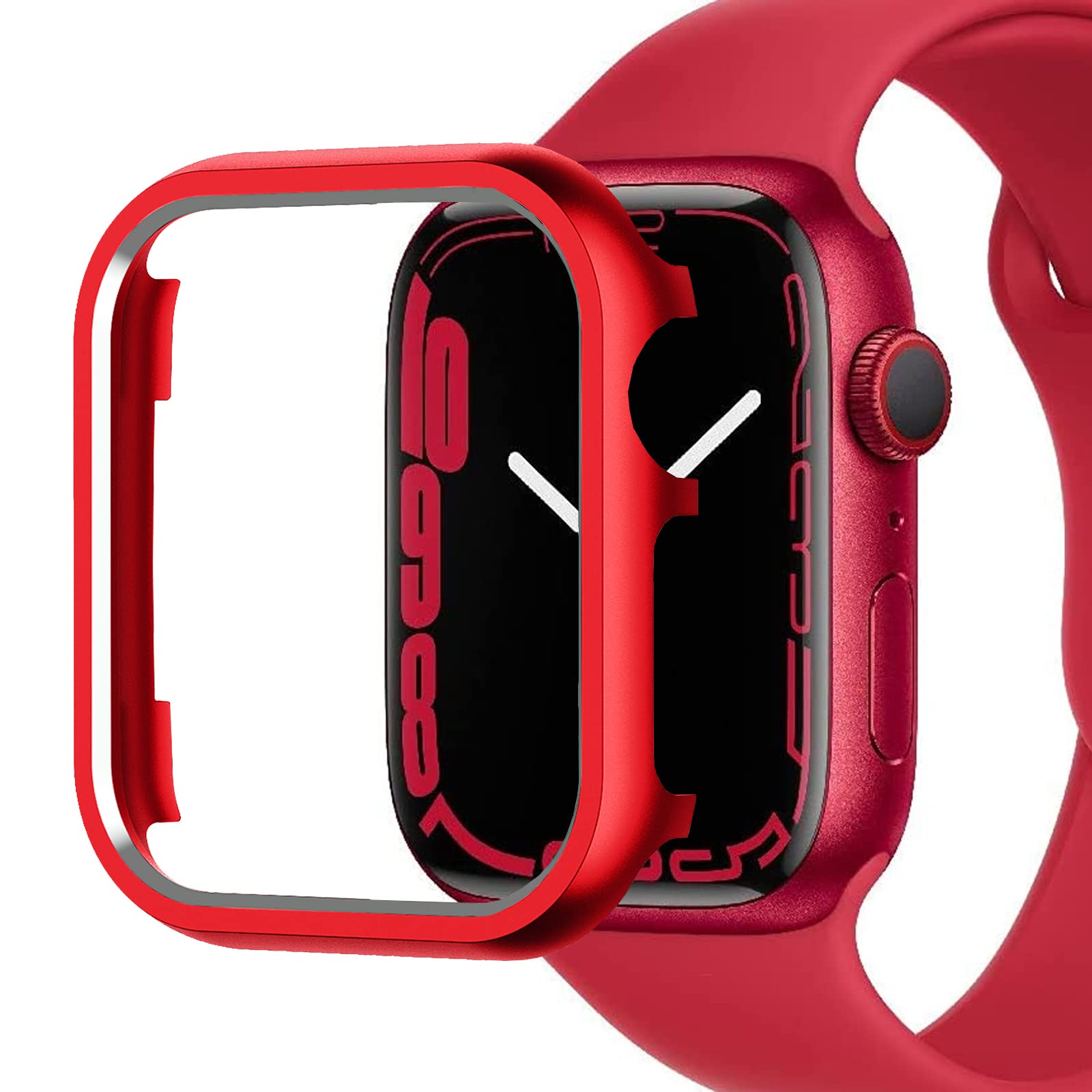 Miimall Case Compatible with Apple Watch Series 9/Series 8/Series 7 41mm 45mm, Aluminum Alloy Metal Frame Protective Cover Ultra-Thin All-Around Bumper Protective Case for Apple Watch 45mm-Red