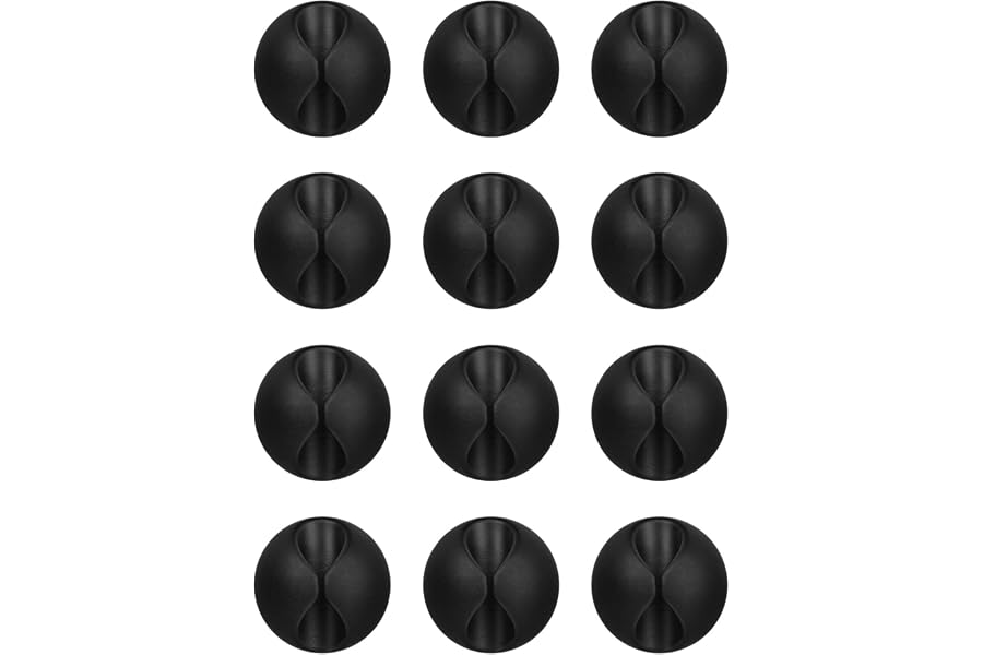 Flezoo Cord Holder Cable Holder, 12PCS Black Adhesive Cable Clips Cord Organizer Charger Holder Wire Management Keeper for Nightstand, Office, Desk or Mouse