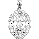 Claddagh Gold 925 Sterling Silver Miraculous Medal Charm Blessed Our Lady of Guadalupe Pendant