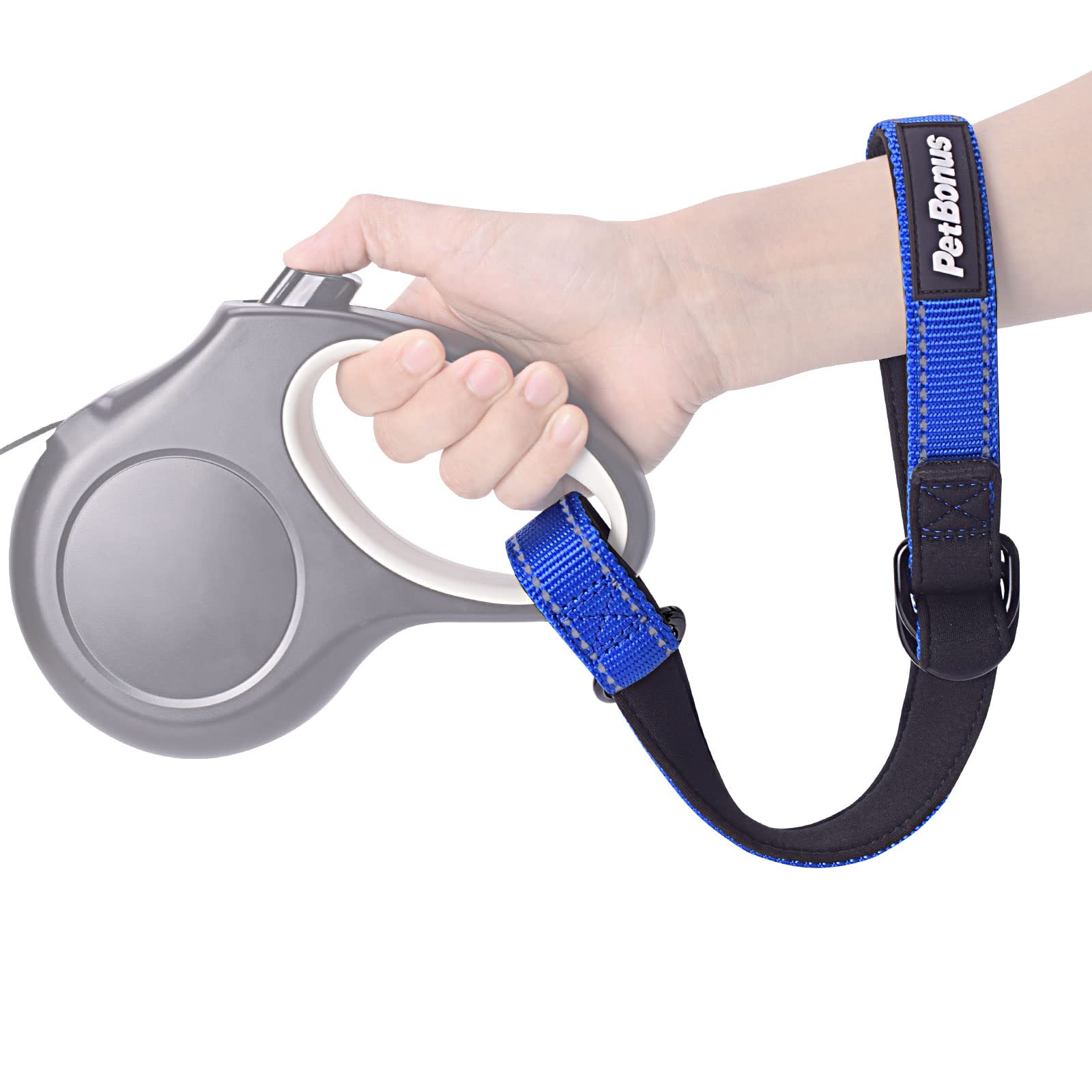 PetBonus Short Dog Lead, Safety Wrist Strap for Retractable Dog Lead, Reflective Design and Adjustable Soft Padded Handle, Extra Layer Security for Pet Stroller (Blue) — image 1