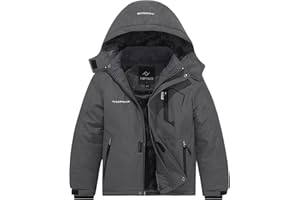 FARVALUE Boys Waterproof Ski Jacket Windproof Winter Coat Warm Snow Coat Outdoor Raincoats Hooded Windbreaker