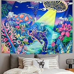 Amhokhui Blacklight Astronaut Tapestry UV Reactive