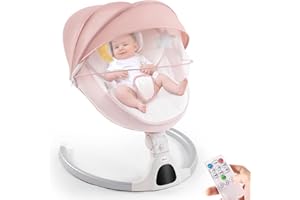 Jaoul Baby Swing for Infants - Electric Portable Newborn Bouncer With Bluetooth Touch Screen/Remote Control, Timing Function, 5 Speeds, 3 Seat Positions for Boys and Girls (Pink)