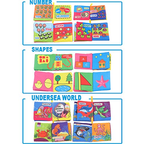 DEKIRU 9-Pack Nontoxic Fabric Baby Cloth Books Early Education Toys Activity Crinkle Cloth Book for Toddler