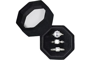 Vicoter Velvet Rings Box 3 Slots Ring Gift Box Jewelry Ring Display Holder Case for Proposal Engagement Wedding Ceremony 3 Slots Octagon (Black)