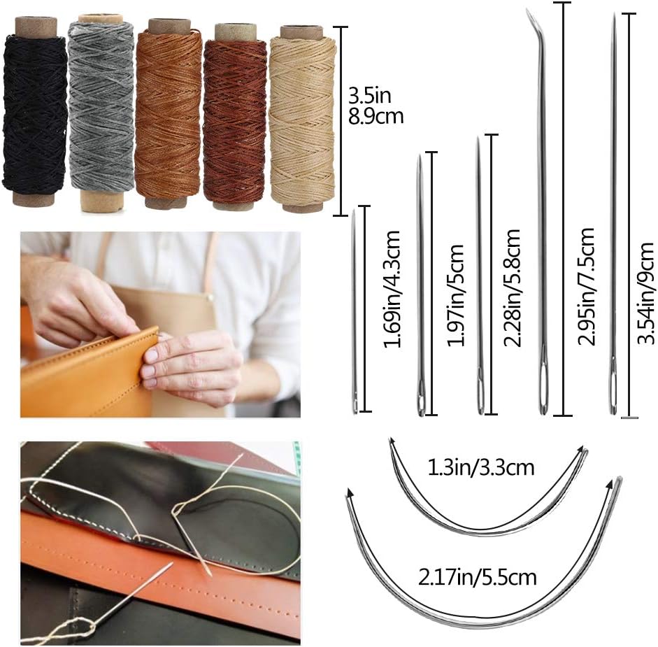 34 Pcs Leather Tool Kit, Leather Working Tools, and Supplies, Leather Sewing Kit with Leather Thread, Leather Sewing Needles, Groover, Thimble, Awl, Instructions and Leather Accessories