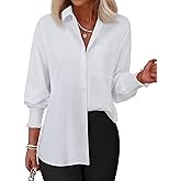 Gleeivy Womens Oversized Button Down Shirts Striped Smocked Cuff Long Sleeve Fall Blouses with Pocket Casual Collar Work Tops