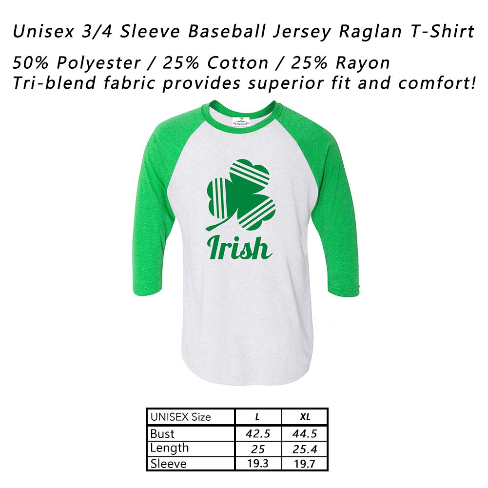 Freesooth St Patrick\'s Day Irish Shamrock Women 3/4 Sleeve Baseball Jersey Shirt Unisex Raglan T-Shirt Green