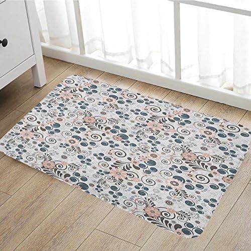 Floral bath mats for floors Flourishing Soft Toned Blooms Artistic Growth Feminine Petal Illustration door mat indoors Bathroom Mats Non Slip 20"x31" Pearl Rose Slate Blue