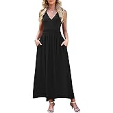 WEACZZY Women's Maxi Dress Sleeveless V Neck Sundress Cocktail Long Dresses with Pockets