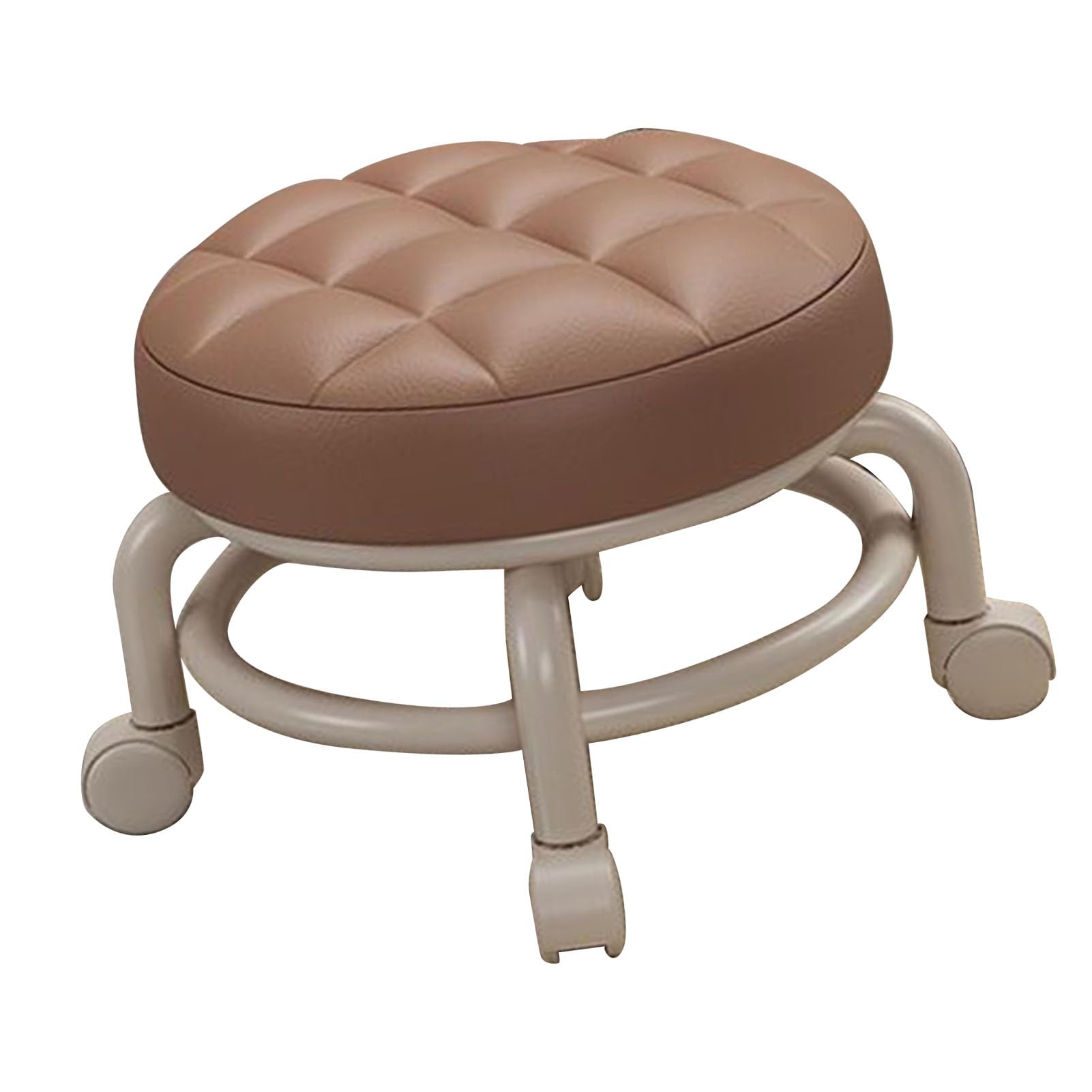 HURRISE Rolling Ottoman, Scoot Stool Memory Foam Waterproof Soft Universal Wheels for Office (Coffee Color)