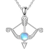 Bow and Arrow Moonstone Necklace for Women Celtic Elven Archery Pendant Sagittarius Zodiac Gift Archer Fantasy Jewelry Gifts for Her Medieval Viking Style Dainty Moonlight Gemstone Arrowhead Necklace