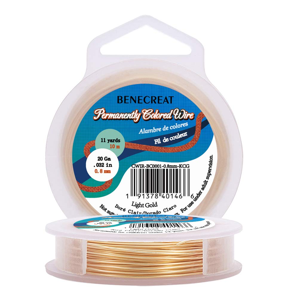 BENECREAT 20Gauge(0.8mm) Tarnish Resistant Light Gold Wire Jewellery Making Copper Wire, 10M/11Yard