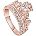 LWLH Jewelry Womens 18K Rose Gold Plated Fashion Cubic Zirconia CZ Princess Crown Tiara Ring Wedding Band