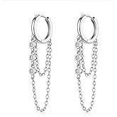 Tassel Chain Hoop Earrings for Women 14K Gold Plated Dainty CZ Small Huggie Hoops Hypoallergenic Statement Jewelry Gifts