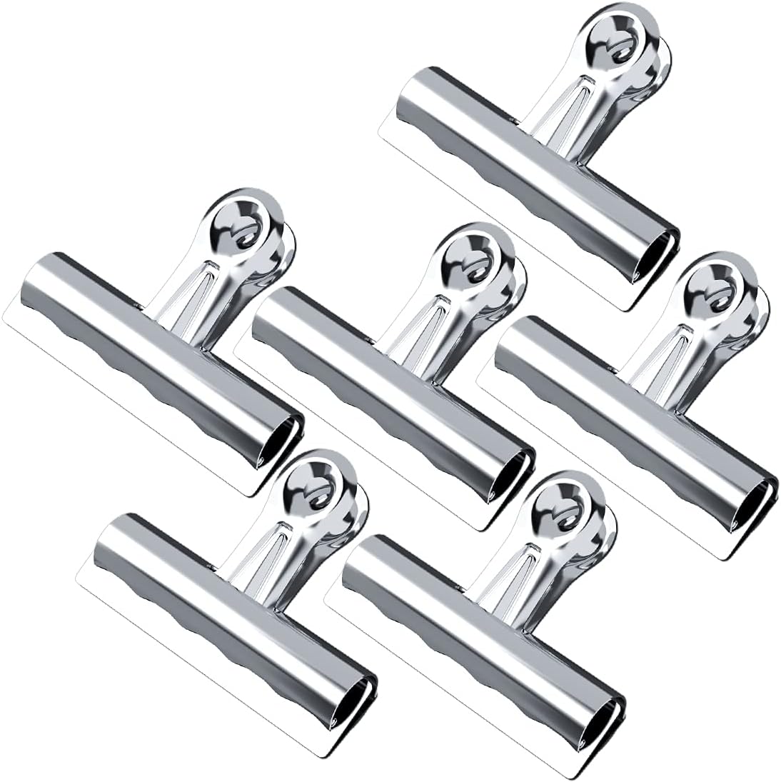 Grwanpen Silver Large Bulldog Clips Thickened, 6 Pack Long Metal Binder Paper Clips File Clamps for Food Bags, Drawing Board, Art & Craft Projects, Office & Home Kitchen, 2.25 Inch Wide.