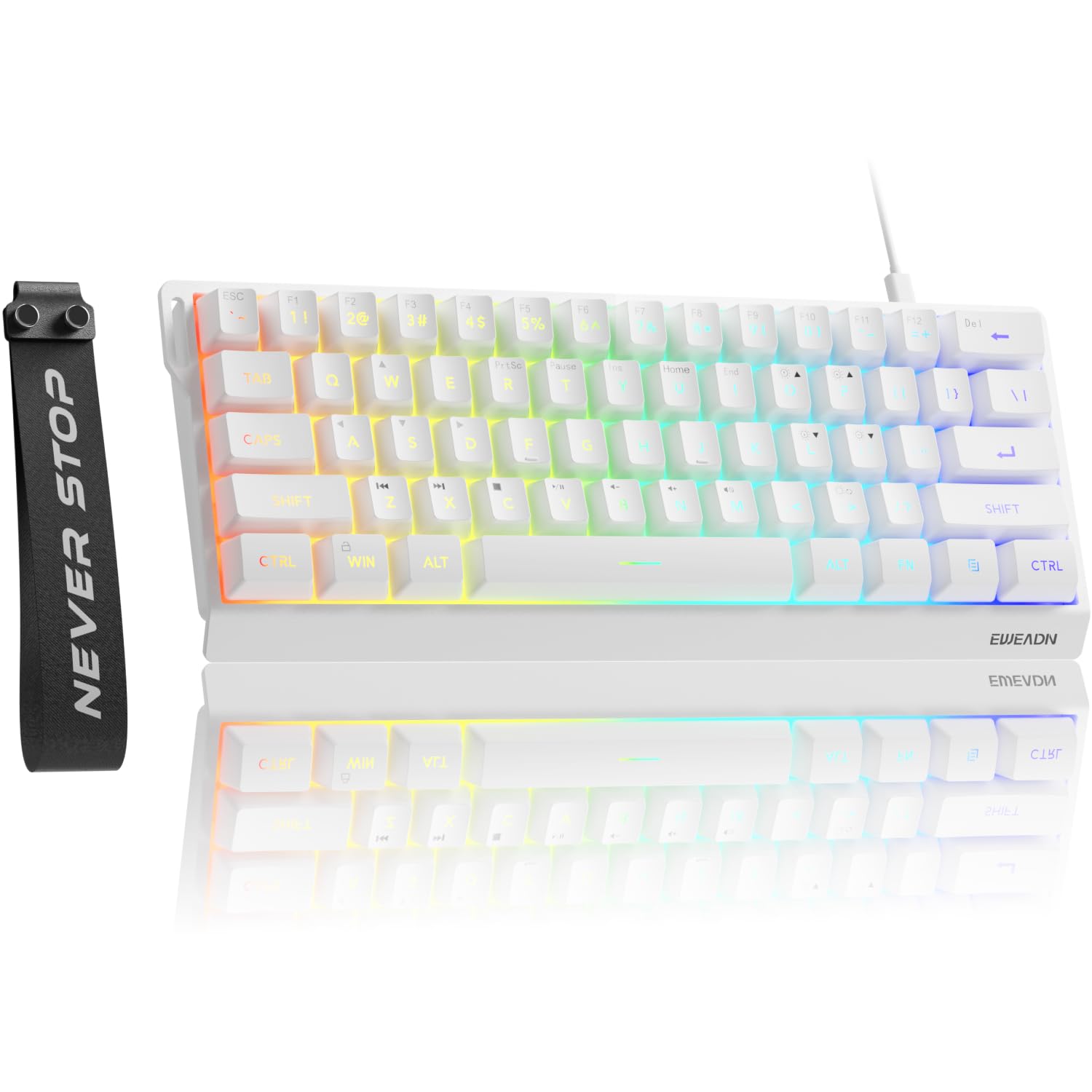 Photo 1 of SEUNKWANG EWEADN F61 60% Wired Gaming Keyboard, RGB Backlit Membrane Gaming Keyboard with PBT Keycaps, Compact Design, Lanyard Wired Keyboard for Mac/Win-White
