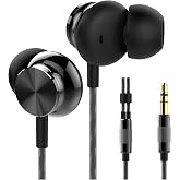 Betron BS10 Earphones Wired Earbud Headphones with 3.5mm Jack, Black | 12mm Bass Driver, Comfortable S/M/L Ear Buds and Case included, Secure Fit, Tangle-Free Cord, No Mic
