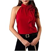 RoseSeek Women's Summer Halter Tops Floral Appliques Sleeveless Work Shirts Blouses for Women Dressy Casual