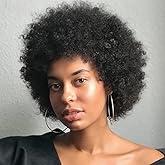 Iianaebeh Afro Wig - Short Kinky Curly Human Hair Wig, Glueless & Ready-to-Wear, Perfect for 70s Cosplay & Daily Use, 1B