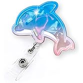 Cute Dolphin Badge Reel Retractable, Funny Ocean Animal Badge Reel for Nurse Nursing Student RN CNA LPN Medical Worker & Teacher, Pediatric Badge Holder with Alligator Clip & 24” Durable Nylon Cord