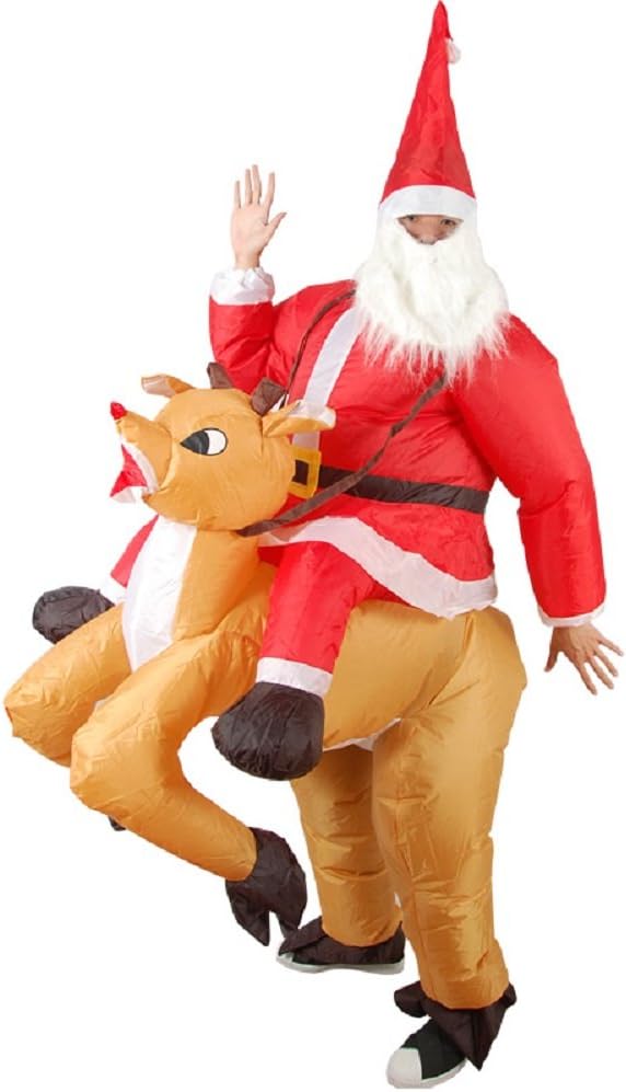 Inflatable Santa Claus Costume Christmas Chub Suit Xmas Inflatable Elk Cosplay Reindeer-Rider Suit