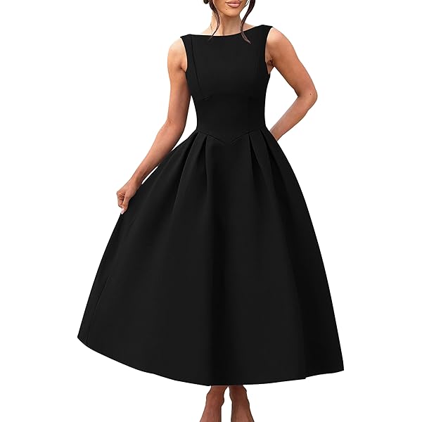 Women Solid Spliced Lace Up Elegant Dresses for Slash Neck Sleeveless High  Waist Slimming Dress White S at Amazon Women's Clothing store