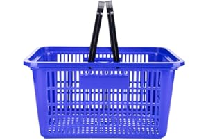 SSWBasics Blue Plastic Shopping Basket with Handles - Essential Shopping Baskets for Retail Store Use, Durable and Convenient Shopping Baskets for Customers