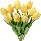 10 Pcs Yellow Tulips Artificial Flowers Real Touch Fake Tulips Fake Flowers for Mother's Day 13.5" Faux Tulips Faux Flowers Bulk Artificial Tulips Flowers for Vase Centerpieces Home Wedding Bouquet