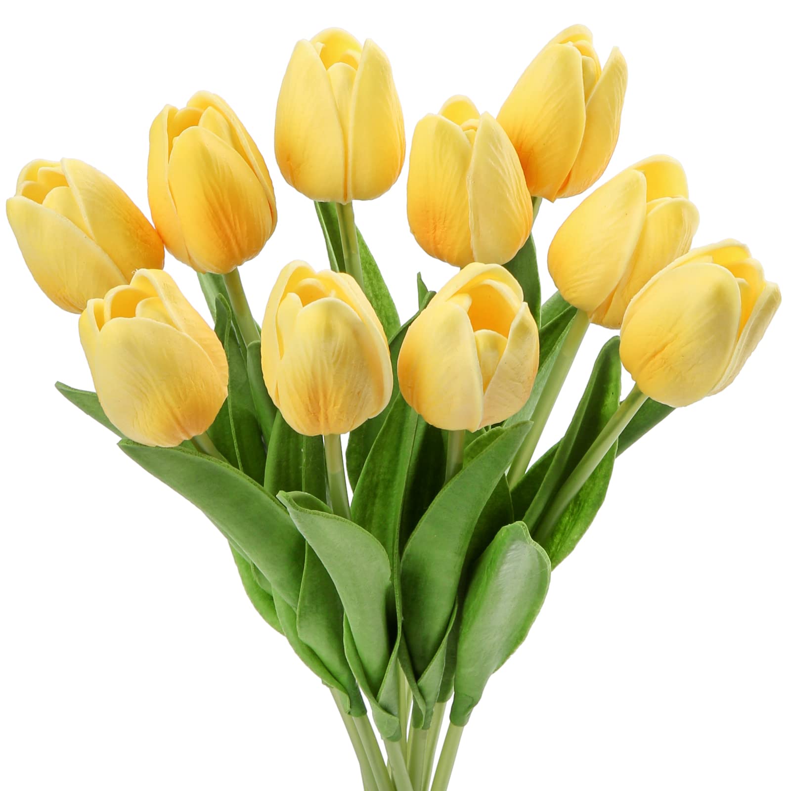Photo 1 of 10 Pcs Yellow Tulips Artificial Flowers Real Touch Fake Tulips Fake Flowers for Mother's Day 13.5" Faux Tulips Faux Flowers Bulk Artificial Tulips Flowers for Vase Centerpieces Home Wedding Bouquet