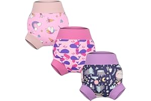 MooMoo Baby Swim Diapers 3 Pieces Reusable Washable Swimpants for Toddlers Boys Girls Swimming Lessons Unicorn/whale/owl M/2-
