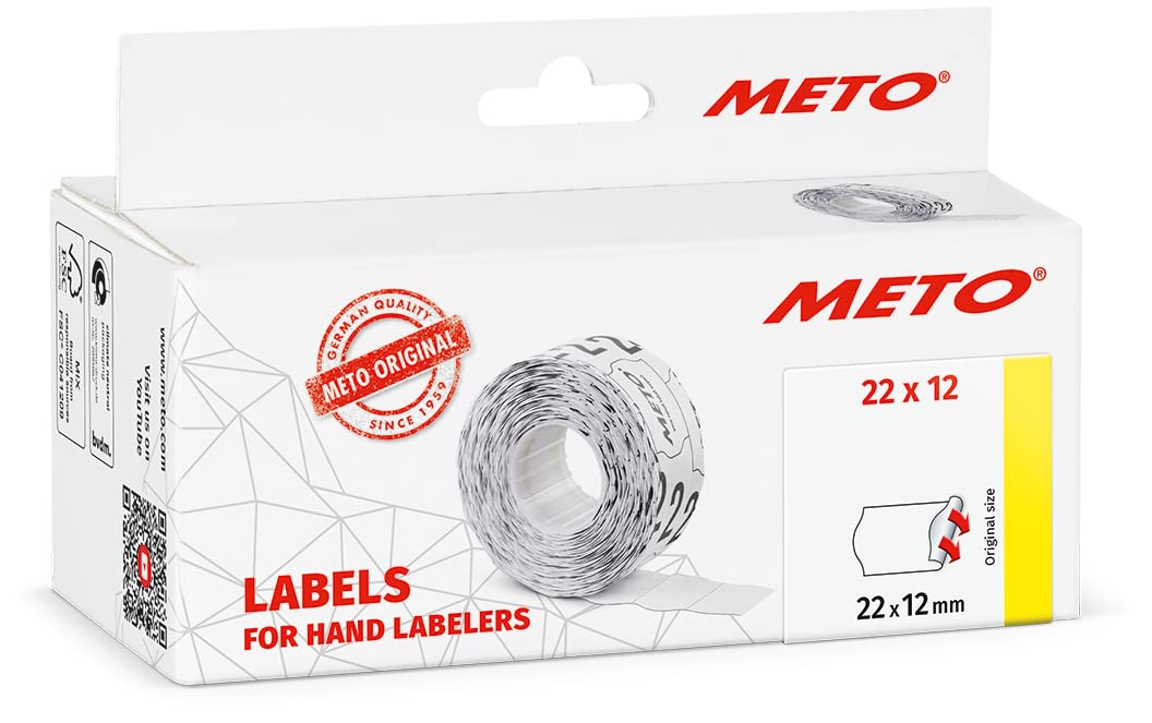 Meto Labels for Hand Labelers (22×12 mm, Single-line, 6,000 Labels, White, Permanently Adhesive, for Meto, Contact, Sato, Avery, Tovel, etc.)