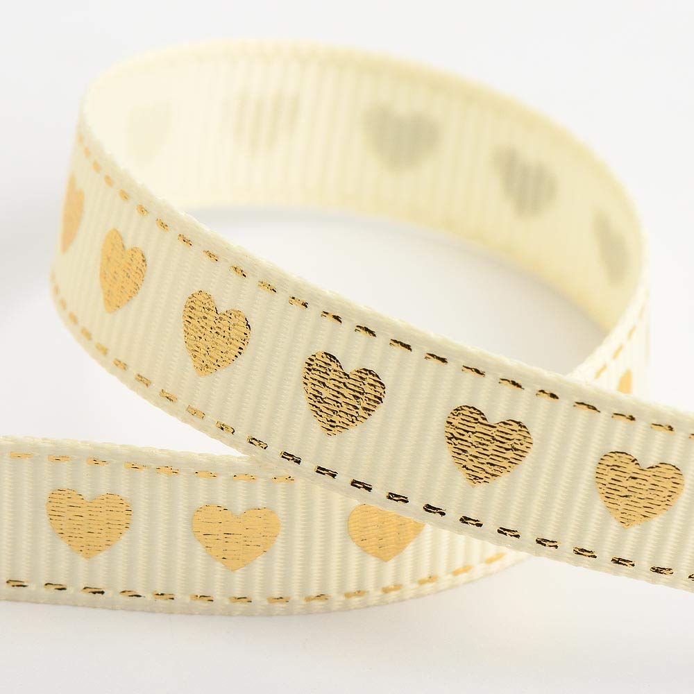 Italian Options Love Hearts Ribbon Cream/Gold Grosgrain (9mm x 20M)