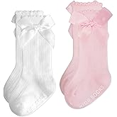 Baby Knee High Socks Girl Non Slip Toddler Stockings Cotton Bow Ruffle Newborn Long Socks Infant Dress Sock 0-6M/6-12M/1-3Y