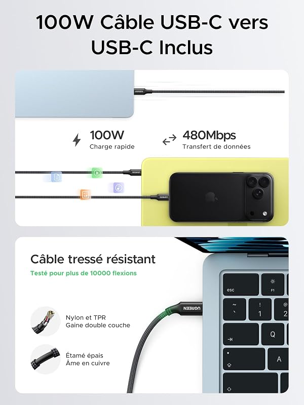 Nexode Air 65W Chargeur USB C Rapide GaNInfinity avec Câble (Gris)