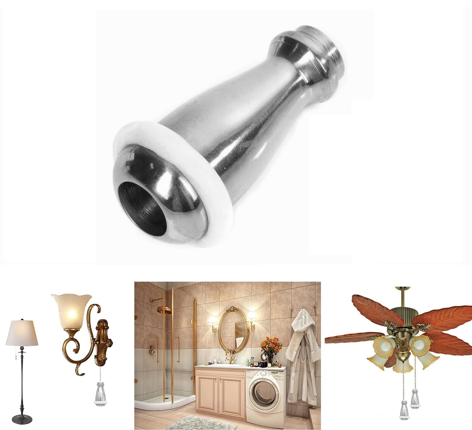 TERF® Traditional Polished Chrome Cord Pull Handle Weight 45mm Use for Bathroom Shower Toilet Classic Light Switches Extractor Fans Roman Blinds Curtain - Pack of 1