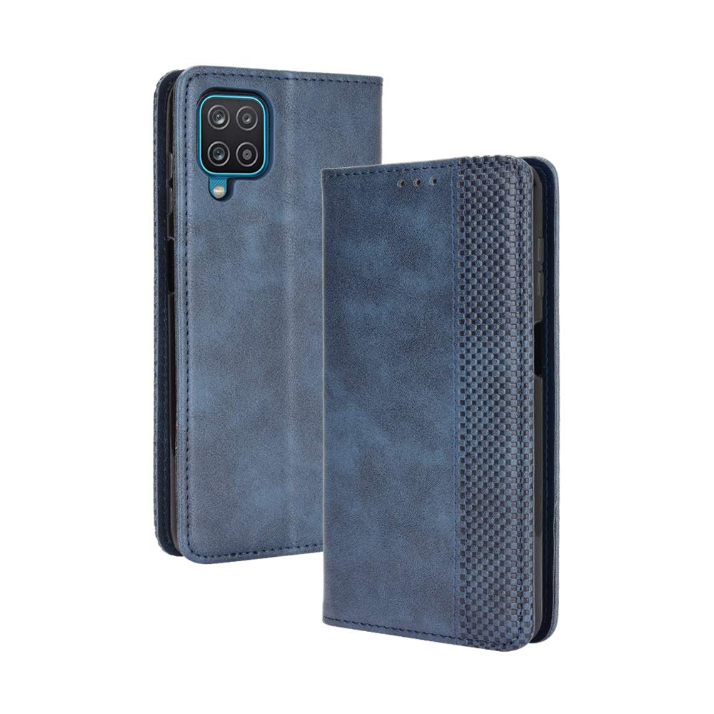 GOGME Leather Case for Samsung Galaxy A12 / M12 Case, Retro Style PU/TPU Wallet Folio Case, Collection Premium Folio Cover with [Card Slots] and [Kickstand] for Samsung Galaxy A12 / M12. Blue