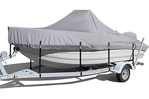 ZENICHAM 900D Waterproof Center Console Boat Cover for 22'-24' L, 116" W, Heavy Duty UV Resistant Canvas Boat Cover with Integrated Motor Hood, Vent System, Adjustable Metal Buckles, Gray