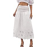 DRESSTELLS Boho Maxi Skirt for Women 2026 Lace Eyelet High Waist A-Line Flowy Beach Tiered Long Wedding Skirts