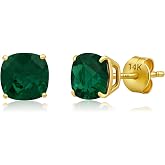 14K Gold 6MM Solitaire Cushion Cut Stud Gemstone Earrings | Hypoallergenic Solitaire Gemstone Studs with 14K Gold Backs | Lightweight Birthstone Earrings with Gift Box by MAX + STONE