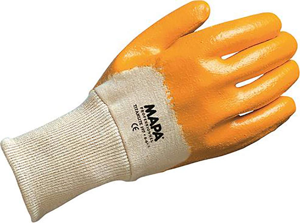 MAPA Professional TITAN 397 Heavy Duty Nitrile Work Gloves, Construction, Builder, Workman, Work Site, Automotive Parts Yellow Size 8 Medium (1 Pair) Protective Safety Gloves