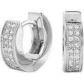 Small Iced CZ Hoops with Cubic Zirconia 14K White Gold Plated 925 Sterling Silver Post Ear Cuff 12mm Huggie Hoop Earrings Wonderful Gift Choice for Men And Women
