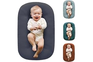 Baby Lounger for Newborn Pillow,Loevin Baby Nest Pillow Co-Sleeping for Baby in Bed,Newborn Lounger for Boys & Girls 0-12 Months(Dark Gray)