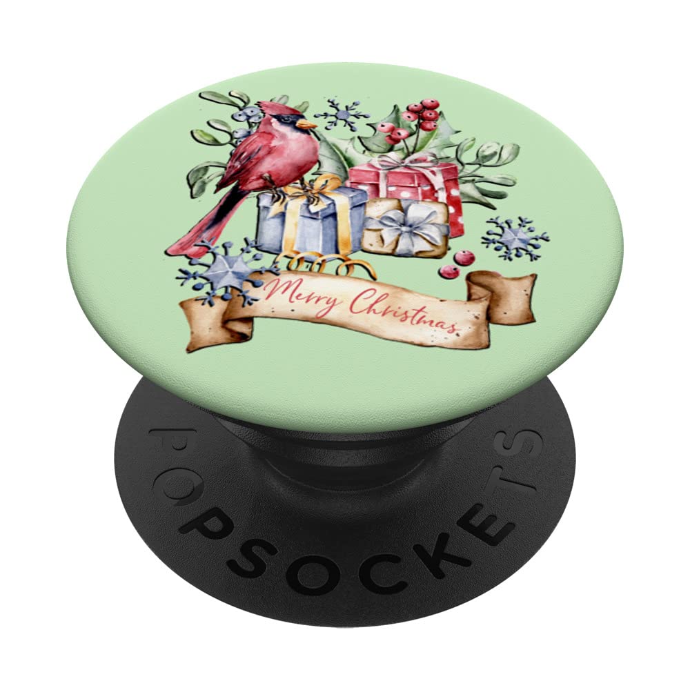 Christmas Cardinal Bird Merry Christmas Bird Lover Holiday PopSockets Swappable PopGrip