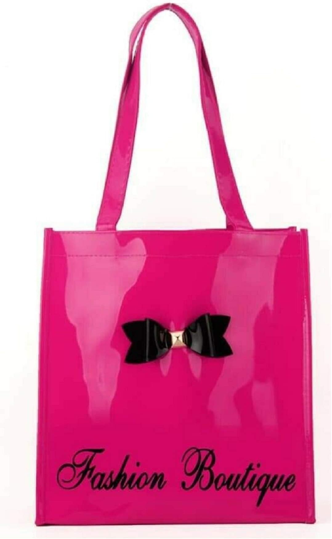 Ladies Medium Patent Glossy PVC Shopper Tote Bag With Bow